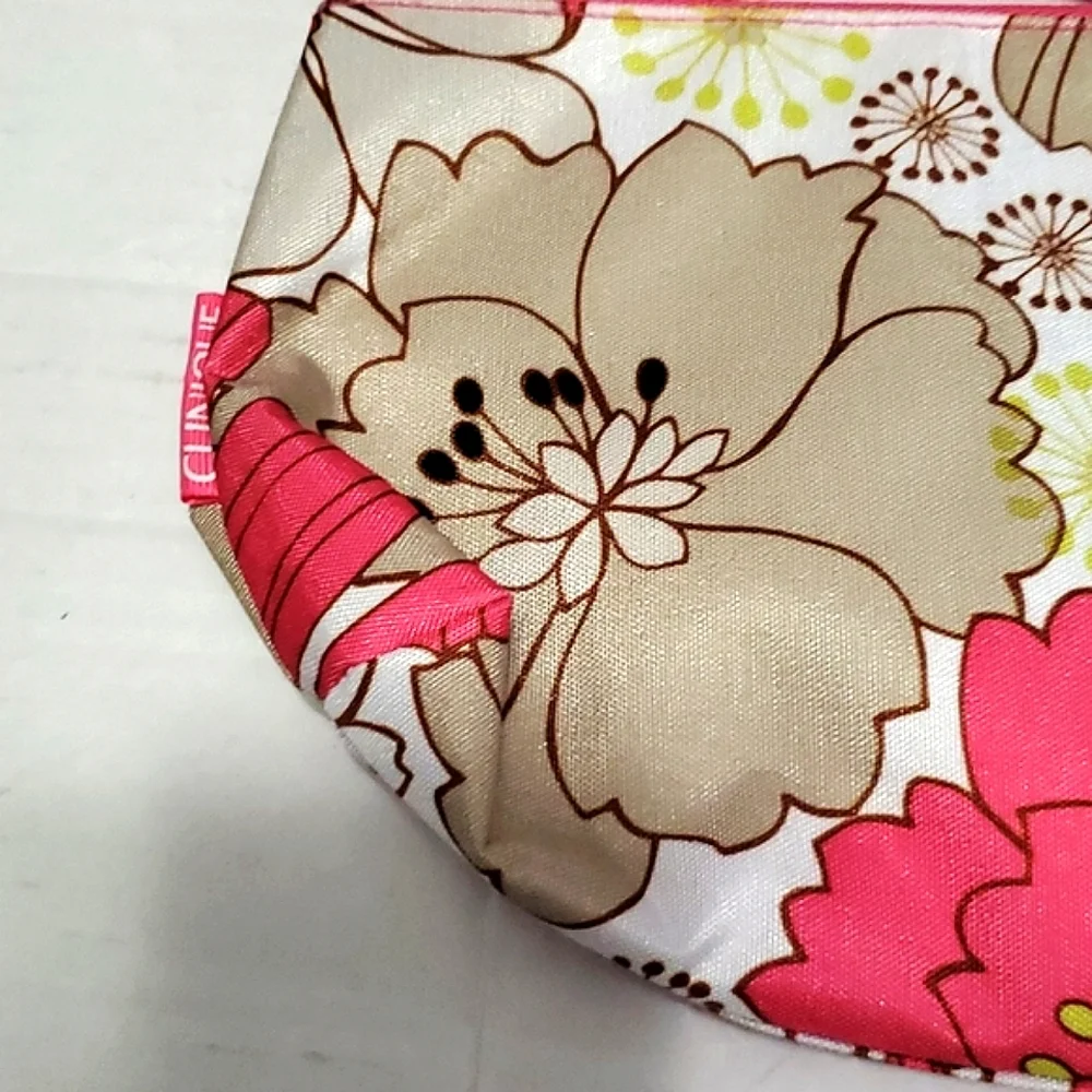 Clinique Funky Colorful Hot Pink Floral Cosmetic Bag